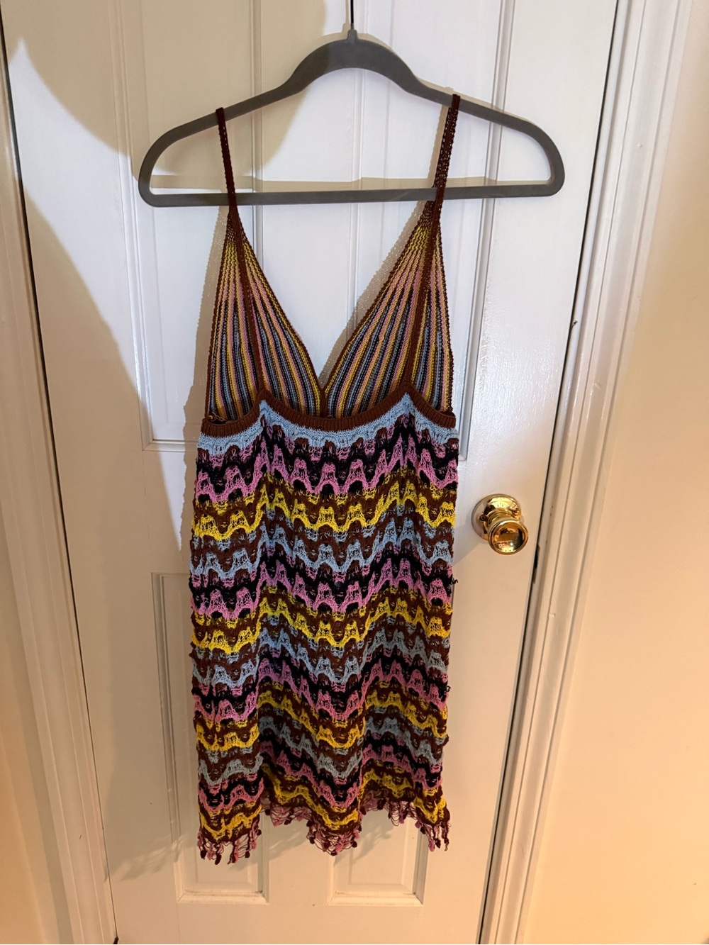Zara Multicolor Crochet Mini Dress - Pink, Yellow, Blue, Brown